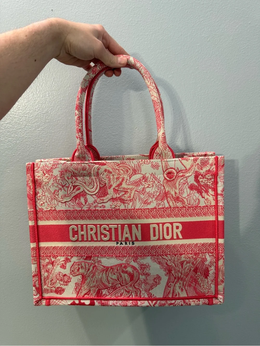 Dior Pink and Cream Toile Canvas Tote - Christian Dior Logo
